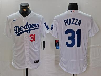 Men's Los Angeles Dodgers #31 Mike Piazza Number White Flex Base Stitched Jersey