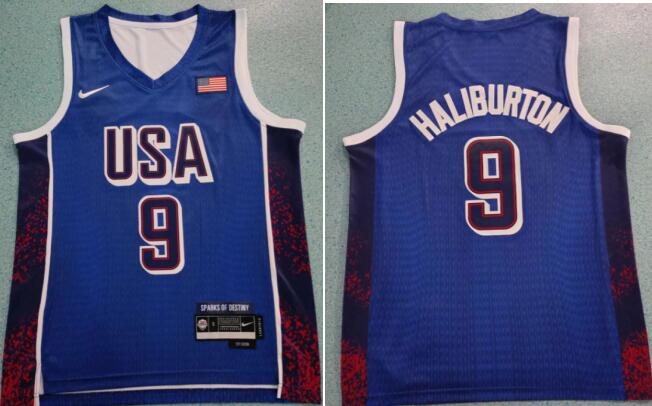 Tyrese Haliburton #9 Usa Dream Team MEN Stitched Jersey Blue