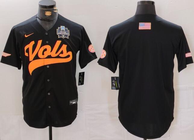 Mens Tennessee Volunteers Jersey 2024 College World Series V2 Baseball Black