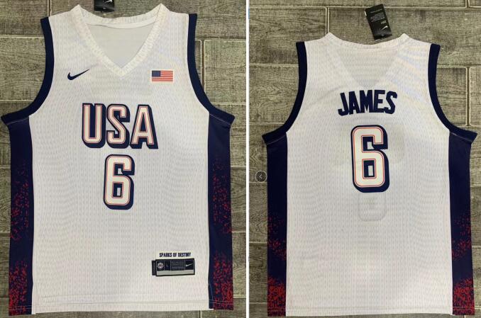 Men's Lebron James USA 2024 Olympics Jersey white