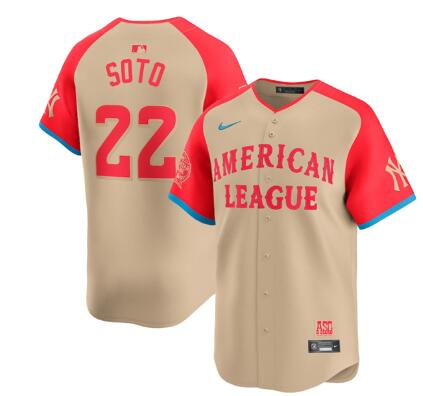 Men's American League #22 Juan Soto Cream 2024 All-Star Limited Stitched Baseball Jersey