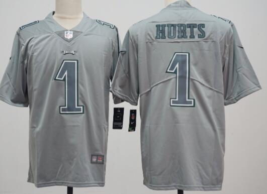 Men Philadelphia Eagles #1 Jalen Hurts Gray S  Stitched Football Jersey