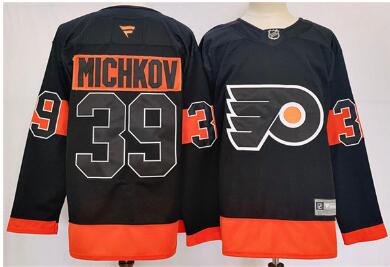 Men's Philadelphia Flyers #39 Matvei Michkov Black 2024 Stitched Jersey