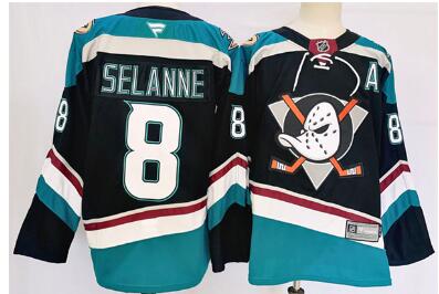 Men's Anaheim Ducks #8 Teemu Selanne Black Teal 2024-25 Stitched Jersey