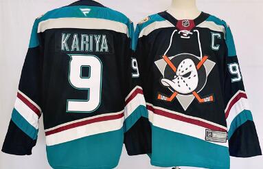 Men's Anaheim Ducks #9 Paul Kariya Black Teal 2024-25 Stitched Jersey