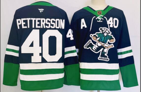 Men's Vancouver Canucks #40 Elias Pettersson Navy 2022 Reverse Retro Stitched Jersey