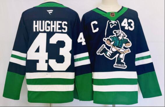 Men's Vancouver Canucks #43 Quinn Hughes Navy 2022 Reverse Retro Stitched Jersey