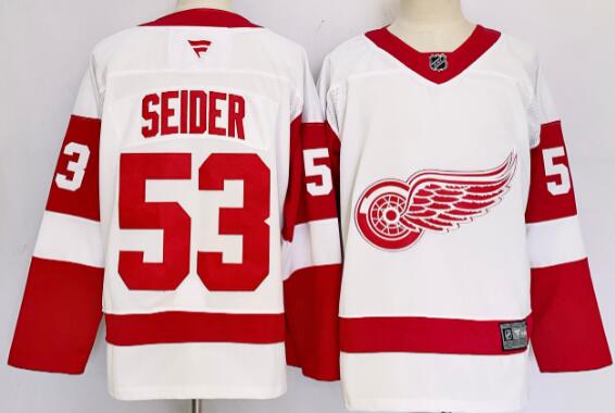 Men's Detroit Red Wings #53 Moritz Seider White 2024-25 Stitched Jersey