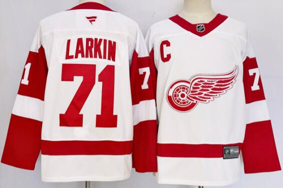 Men's Detroit Red Wings #71 Dylan Larkin White 2024-25 Stitched Jersey