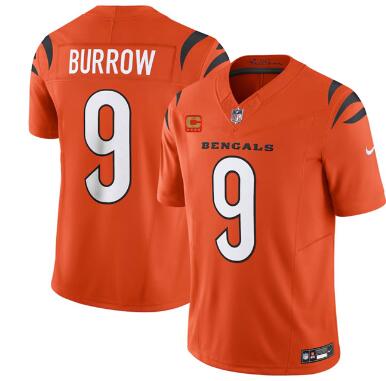 Men's Cincinnati Bengals #9 Joe Burrow Orange 2024 F.U.S.E With 4-star C Patch Vapor Untouchable Limited Football Stitched Jersey