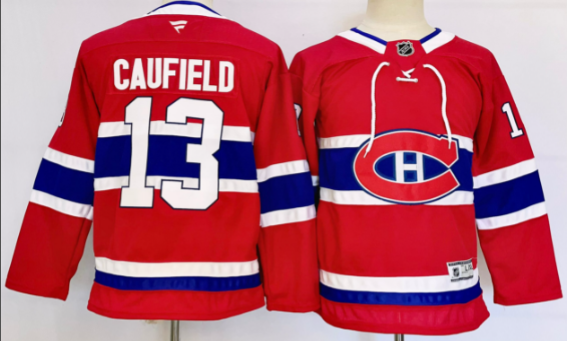 Kids Montreal Canadiens Cole Caufield 13 Red Stitched Jersey