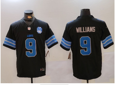 Men's Detroit Lions #9 Jameson Williams Black 2024 F.U.S.E. 2nd Alternate With 90th Anniversary Patch Vapor Limited Stitched Jersey