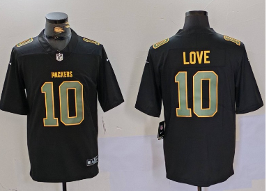 Men's Green Bay Packers #10 Jordan Love Black Fashion Vapor Limited Stitched Football Jersey