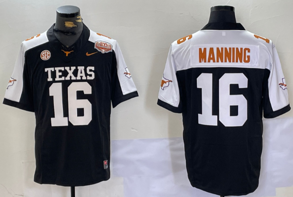 Men's Texas Longhorns #16 MANNING black jersey