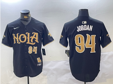 Men's New Orleans Saints #94 Cameron Jordan Number Black Nola Baseball Jersey