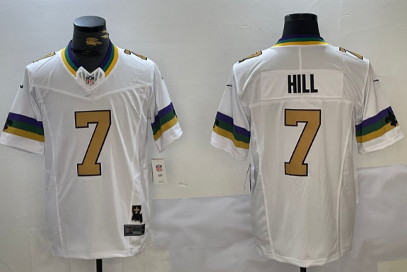 Mens New Orleans Saints #7 Taysom Hill  White 2024 stitcheded Football Jersey