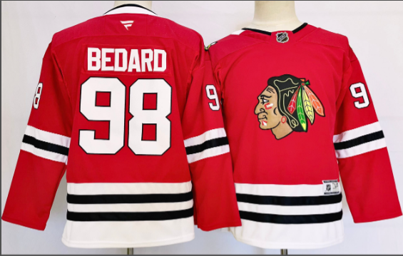 kid's Fanatics Chicago Blackhawks #98 Connor Bedard Red Stitched Hockey Jersey