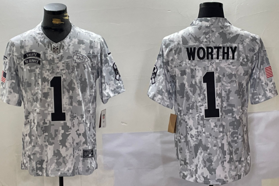 Men's  Kansas City Chiefs Xavier Worthy  2024 Arctic Camo Salute To Service Limited Stitched  Jersey