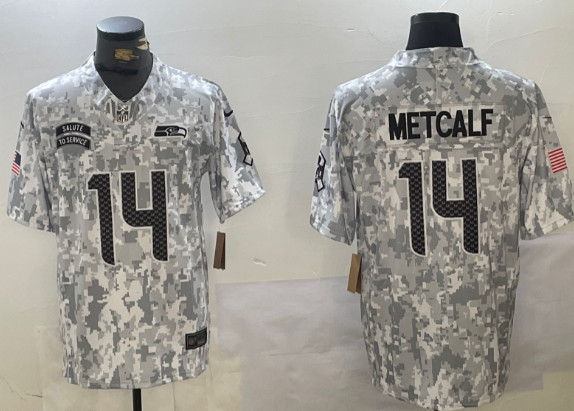 Men's  Kansas City Chiefs  D.K. Metcalf 14 2024 Arctic Camo Salute To Service Limited Stitched  Jersey