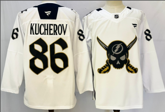 Men's Tampa Bay Lightning #86 Nikita Kucherov Black Pirate Themed Warmup  Stitched Jersey