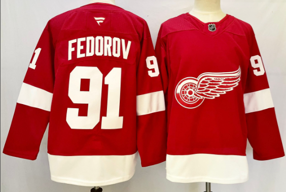 Mew New Fanatics Detroit Red Wings 91 Sergei Fedorov red stitched jerseys