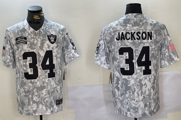 Men's Las Vegas Raiders #34 Bo Jackson 2024 Arctic Camo Salute To Service Limited Stitched Football Jersey