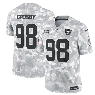 Men's Las Vegas Raiders #98 Maxx Crosby 2024 Arctic Camo Salute To Service Limited Stitched Football Jersey