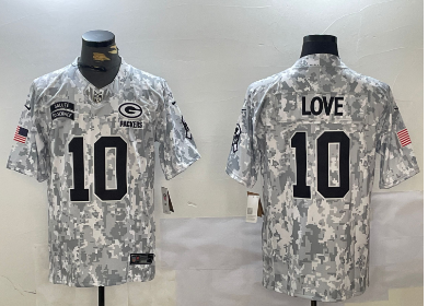 Men's Green Bay Packers #10 Jordan Love Arctic Camo 2024 FUSE Salute to Service Limited Stitched Jersey