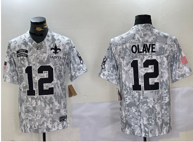 Men's New Orleans Saints #12 Chris Olave Arctic Camo 2024 FUSE Salute to Service Limited Stitched Jersey