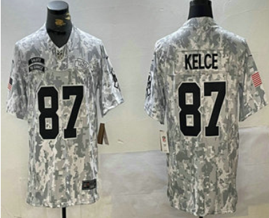 Men's Kansas City Chiefs #87 Travis Kelce Arctic Camo 2024 FUSE Salute to Service Limited Stitched Jersey