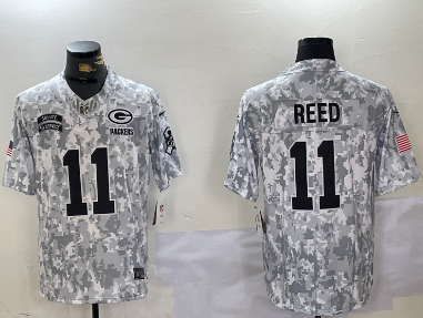 Men's Green Bay Packers #11 Jayden Reed Arctic Camo 2024 FUSE Salute to Service Limited Stitched Jersey