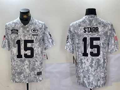 Men's Green Bay Packers #15 Bart Starr Arctic Camo 2024 FUSE Salute to Service Limited Stitched Jersey