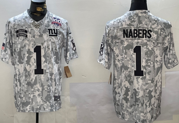 Men's New York Giants #1 Malik Nabers 2024 F.U.S.E Arctic Camo Salute To Service Limited Stitched Football Jersey