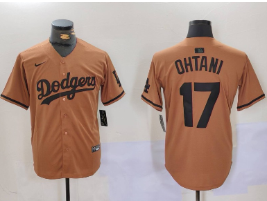 Men's Los Angeles Dodgers #17 Shohei Ohtani Olive Black Cool Base Limited Stitched Jersey