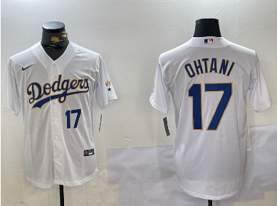 Men's Los Angeles Dodgers #17 Shohei Ohtani Number White Gold Championship Stitched Cool Base Nike Jerseys