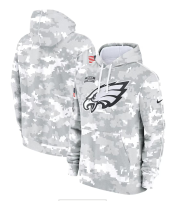 Men's Philadelphia Eagles 2024 Arctic Camo Salute To Service Club Fleece Pullover Hoodie