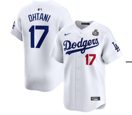 Men's Los Angeles Dodgers #17 Shohei Ohtani White 2024 World Series Home Limited Cool Base Stitched Baseball Jersey