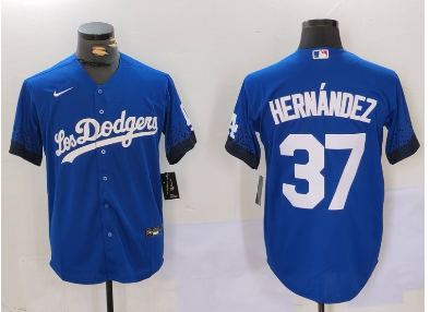 Men's Los Angeles Dodgers #37 Teoscar Hernández Blue Cool Base Stitched Baseball Jersey