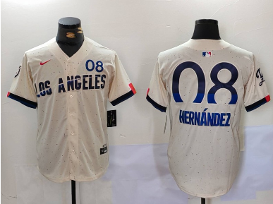 Men's Los Angeles Dodgers #8 Kiké Hernández Cream 2024 City Connect Limited Stitched Baseball Jersey