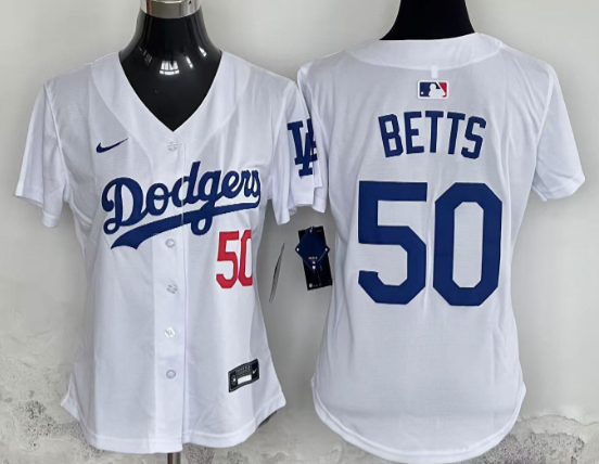 women's Los Angeles Dodgers #50 Mookie Betts   Cool Base Stitched Baseball Jersey