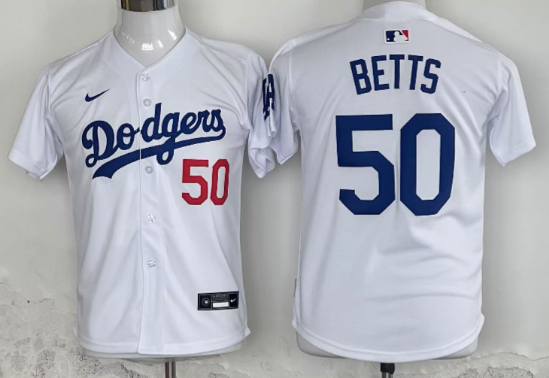 kids  Los Angeles Dodgers #50 Mookie Betts   Cool Base Stitched Baseball Jersey