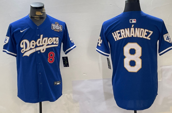 Men's Kike Hernandez 8 Los Angeles Dodgers 2024 Jackie Robinson Patch Men Jersey