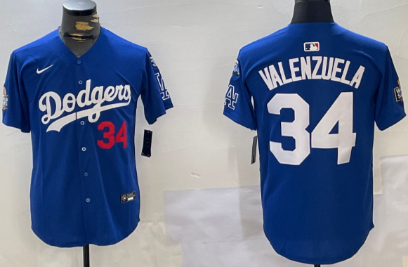 Men's Los Angeles Dodgers #34 Toro Valenzuela stitched jersey