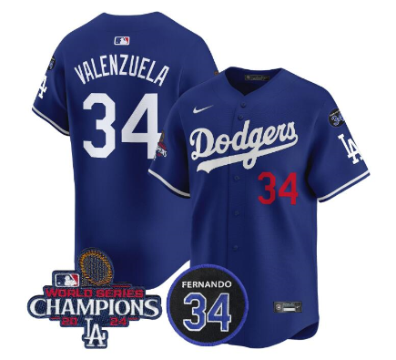 Men's Los Angeles Dodgers Active Player Cuatom Royal 2024 World Series Champions With Fernando Memorial Patch Alternate Limited Stitched Baseball Jersey