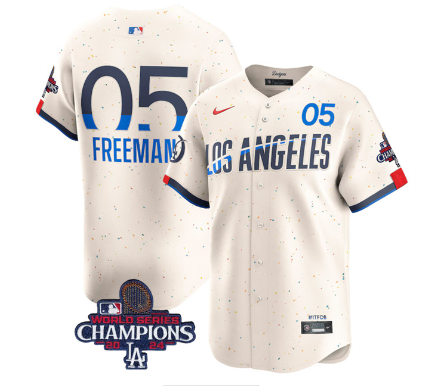 Men's Los Angeles Dodgers #5 Freddie Freeman Cream 2024 World Series Champions City Connect Limited Stitched Baseball Jersey