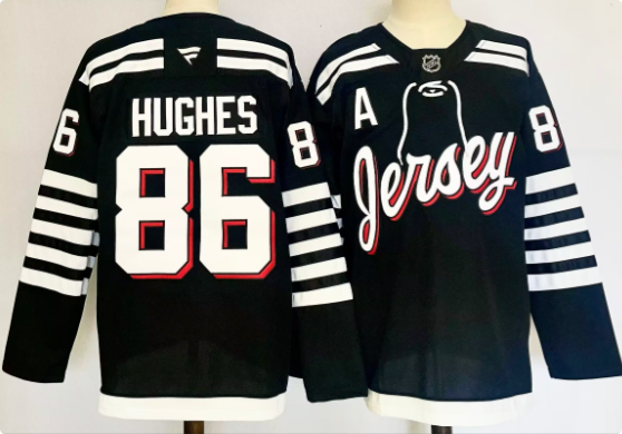 Men's New Jersey Devils #86 Jack Hughes Black 2024-25 Alternate Stitched Hockey Jersey