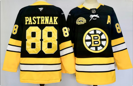 Men's Boston Bruins #88 David Pastrnak Black 100th Anniversary Stitched Hockey Jersey