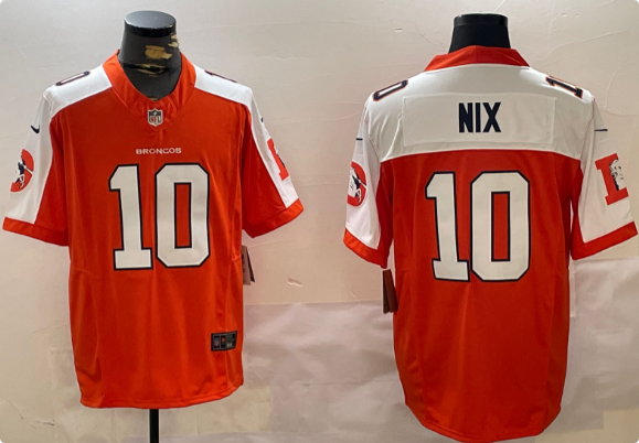 Men's Denver Broncos #10 Bo Nix Orange 2024-25 Vapor Limited Football Stitched Jersey