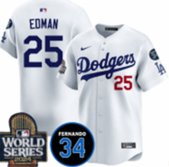 Men's Los Angeles Dodgers #25 Tommy Edman White 2024 World Series  Stitched Baseball Jersey