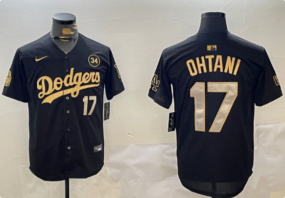 Men's Los Angeles Dodgers #17 Shohei Ohtani Black Gold 2024 World Series Limited Stitched Baseball Jersey